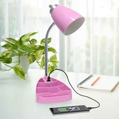 LD1056-BLU-LB 18.5" Gooseneck Organizer Desk Lamp with iPad Tablet Stand Book Holder and USB Port, with LED Bulb, Blue