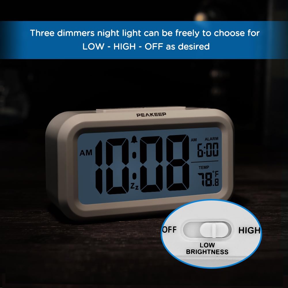 Night Light Digital Alarm Clock Battery Operated Indoor Temperature
