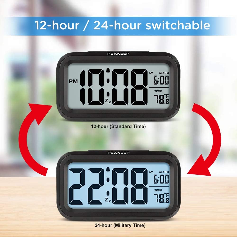 Night Light Digital Alarm Clock Battery Operated Indoor Temperature