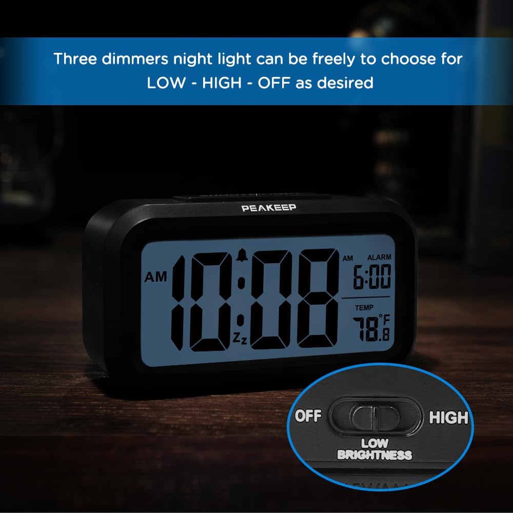 Night Light Digital Alarm Clock Battery Operated Indoor Temperature