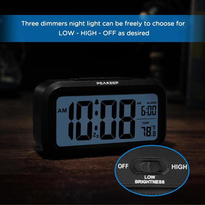 Night Light Digital Alarm Clock Battery Operated Indoor Temperature