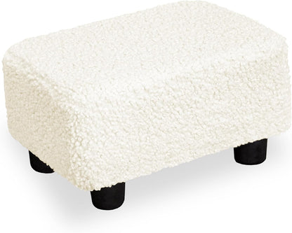 Small Foot Stool Ottoman Footstool with Legs Under Desk Footrest for Living Room Bedroom and Office, Soft Ivory White