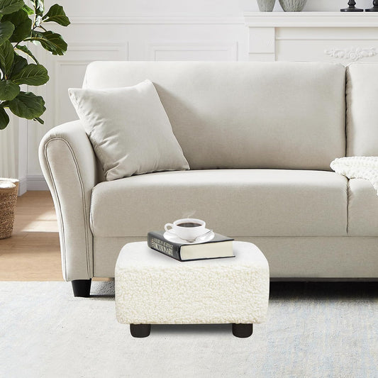 Small Foot Stool Ottoman Footstool with Legs Under Desk Footrest for Living Room Bedroom and Office, Soft Ivory White