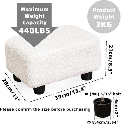 Small Foot Stool Ottoman Footstool with Legs Under Desk Footrest for Living Room Bedroom and Office, Soft Ivory White