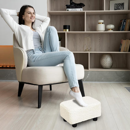 Small Foot Stool Ottoman Footstool with Legs Under Desk Footrest for Living Room Bedroom and Office, Soft Ivory White