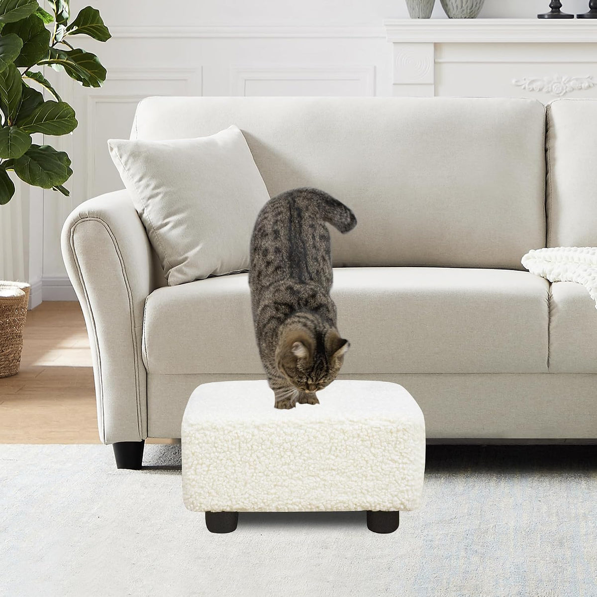 Small Foot Stool Ottoman Footstool with Legs Under Desk Footrest for Living Room Bedroom and Office, Soft Ivory White