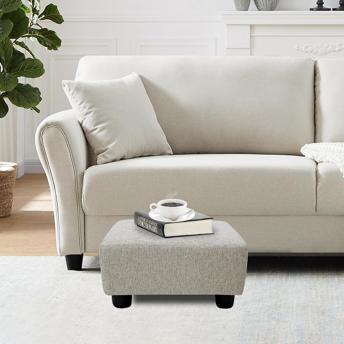 Small Foot Stool Ottoman Footstool with Legs Under Desk Footrest for Living Room Bedroom and Office, Soft Ivory White