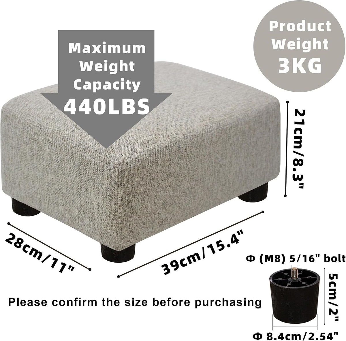 Small Foot Stool Ottoman Footstool with Legs Under Desk Footrest for Living Room Bedroom and Office, Soft Ivory White