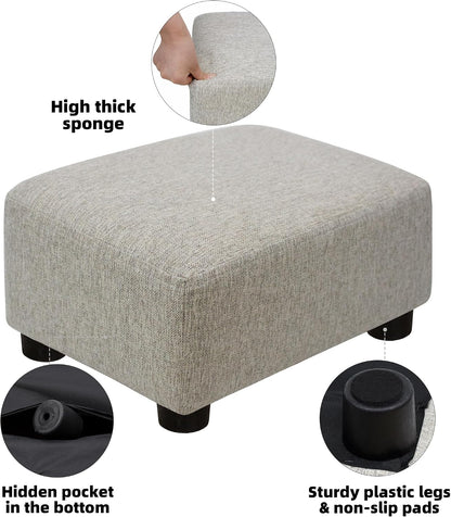 Small Foot Stool Ottoman Footstool with Legs Under Desk Footrest for Living Room Bedroom and Office, Soft Ivory White