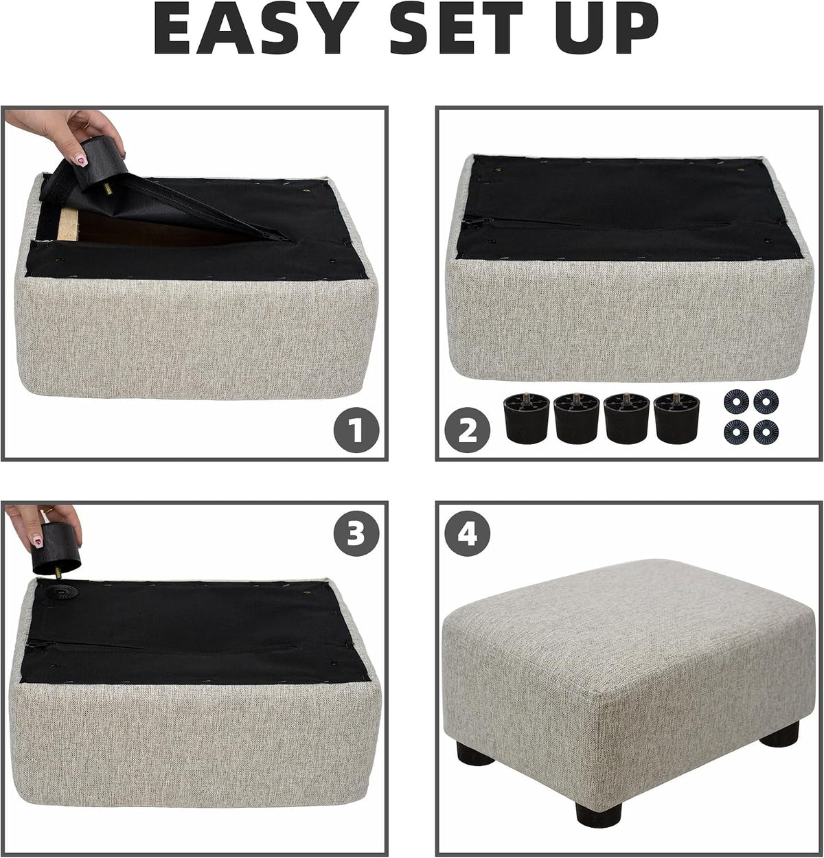 Small Foot Stool Ottoman Footstool with Legs Under Desk Footrest for Living Room Bedroom and Office, Soft Ivory White