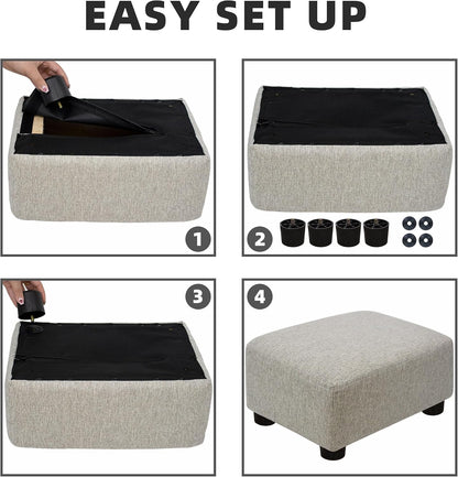 Small Foot Stool Ottoman Footstool with Legs Under Desk Footrest for Living Room Bedroom and Office, Soft Ivory White