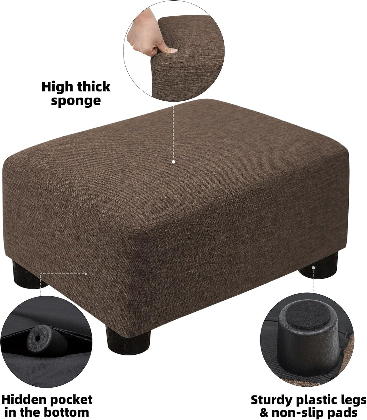 Small Foot Stool Ottoman Footstool with Legs Under Desk Footrest for Living Room Bedroom and Office, Soft Ivory White