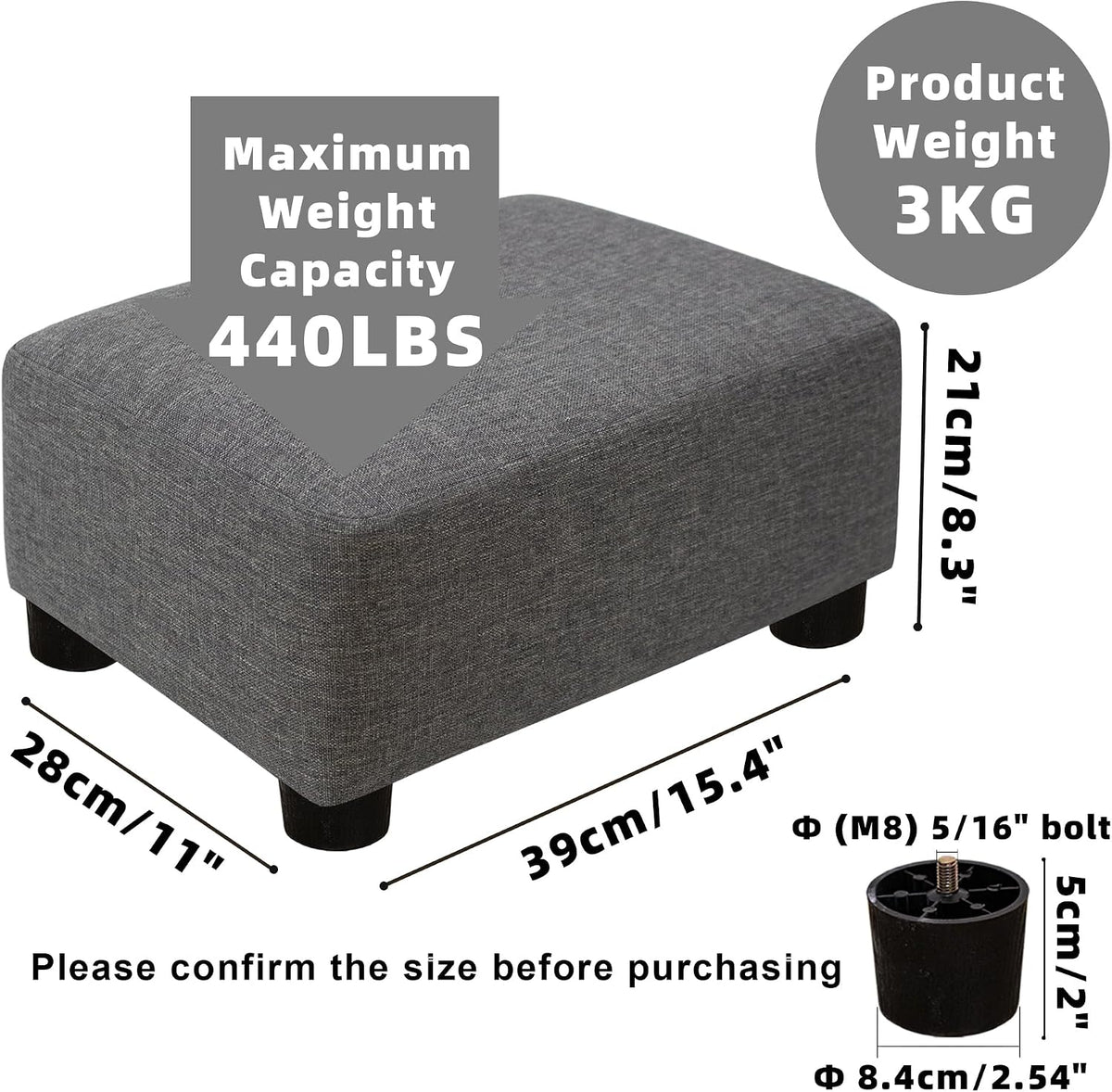 Small Foot Stool Ottoman Footstool with Legs Under Desk Footrest for Living Room Bedroom and Office, Soft Ivory White
