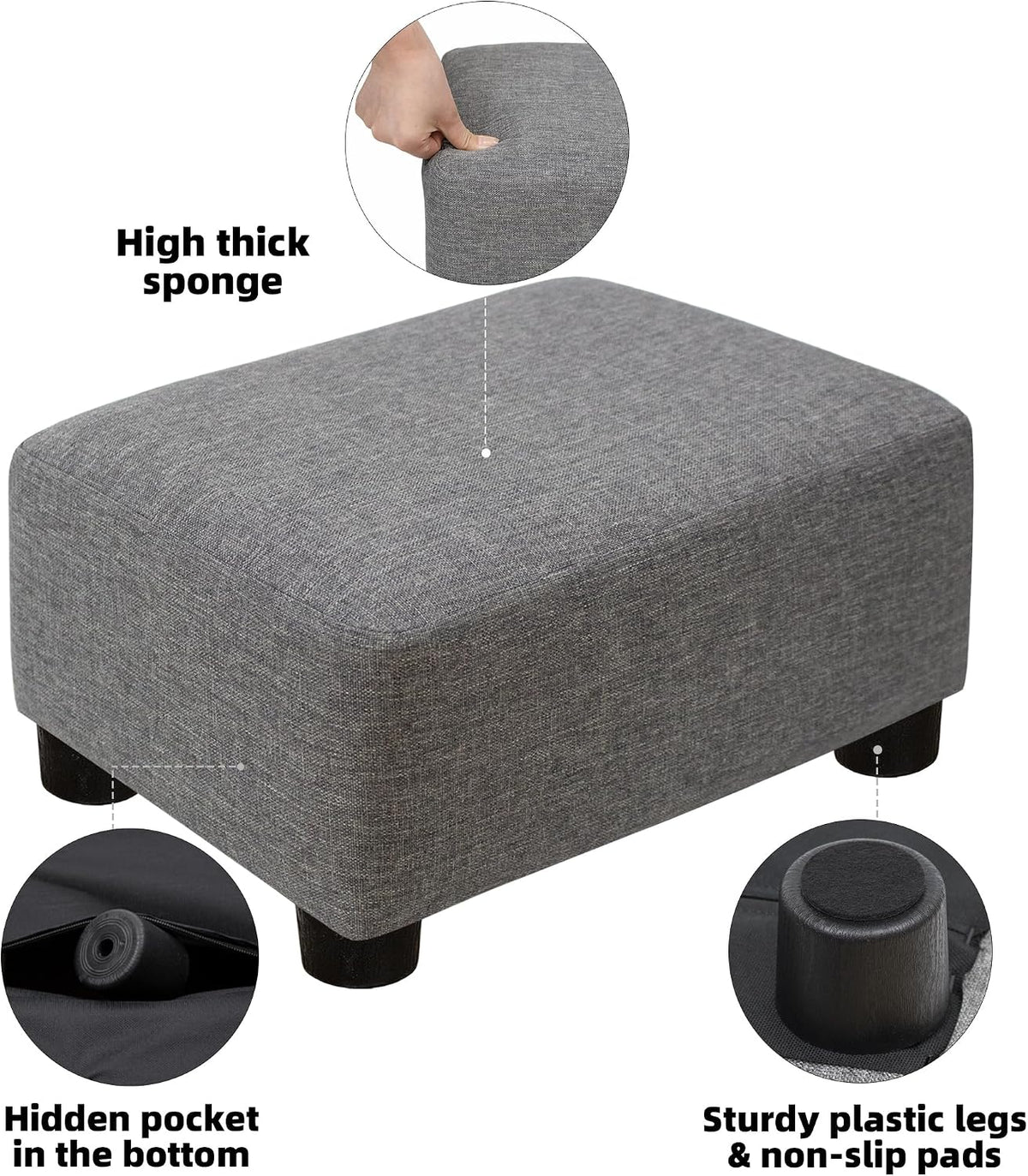 Small Foot Stool Ottoman Footstool with Legs Under Desk Footrest for Living Room Bedroom and Office, Soft Ivory White