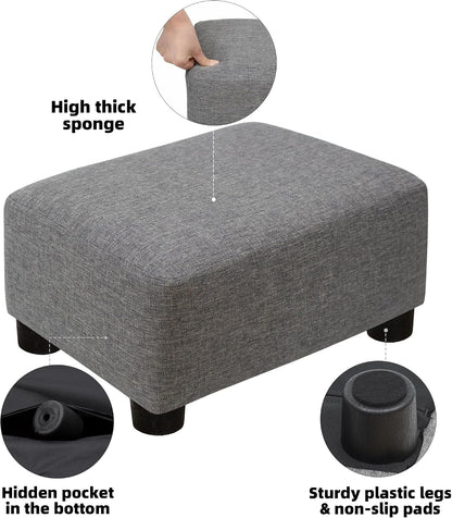 Small Foot Stool Ottoman Footstool with Legs Under Desk Footrest for Living Room Bedroom and Office, Soft Ivory White