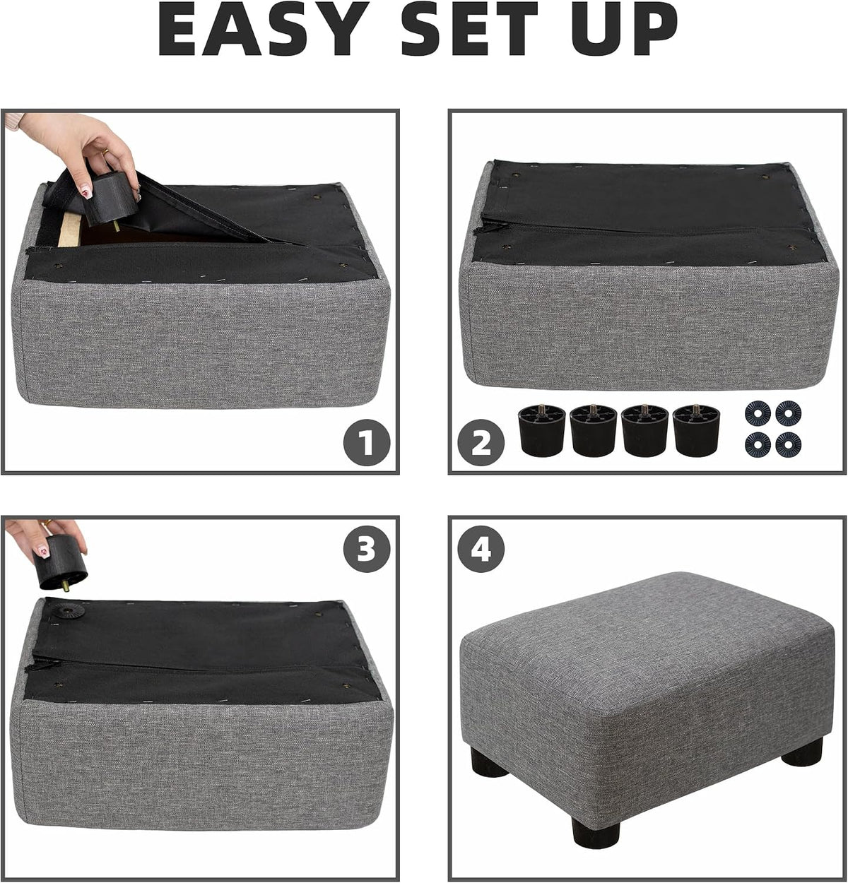 Small Foot Stool Ottoman Footstool with Legs Under Desk Footrest for Living Room Bedroom and Office, Soft Ivory White