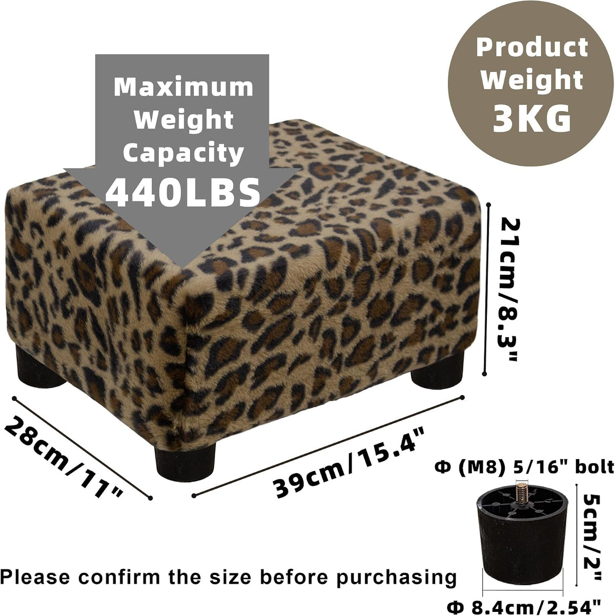 Small Foot Stool Ottoman Footstool with Legs Under Desk Footrest for Living Room Bedroom and Office, Soft Ivory White