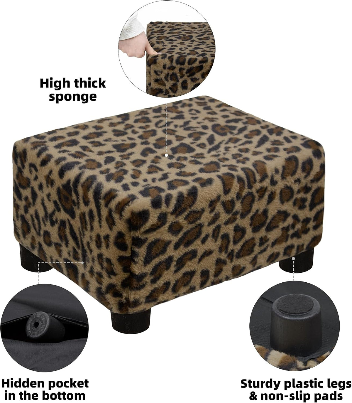 Small Foot Stool Ottoman Footstool with Legs Under Desk Footrest for Living Room Bedroom and Office, Soft Ivory White
