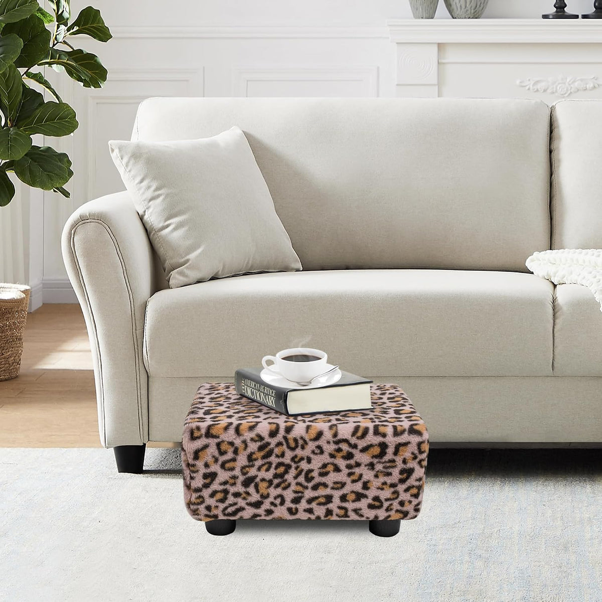 Small Foot Stool Ottoman Footstool with Legs Under Desk Footrest for Living Room Bedroom and Office, Soft Ivory White