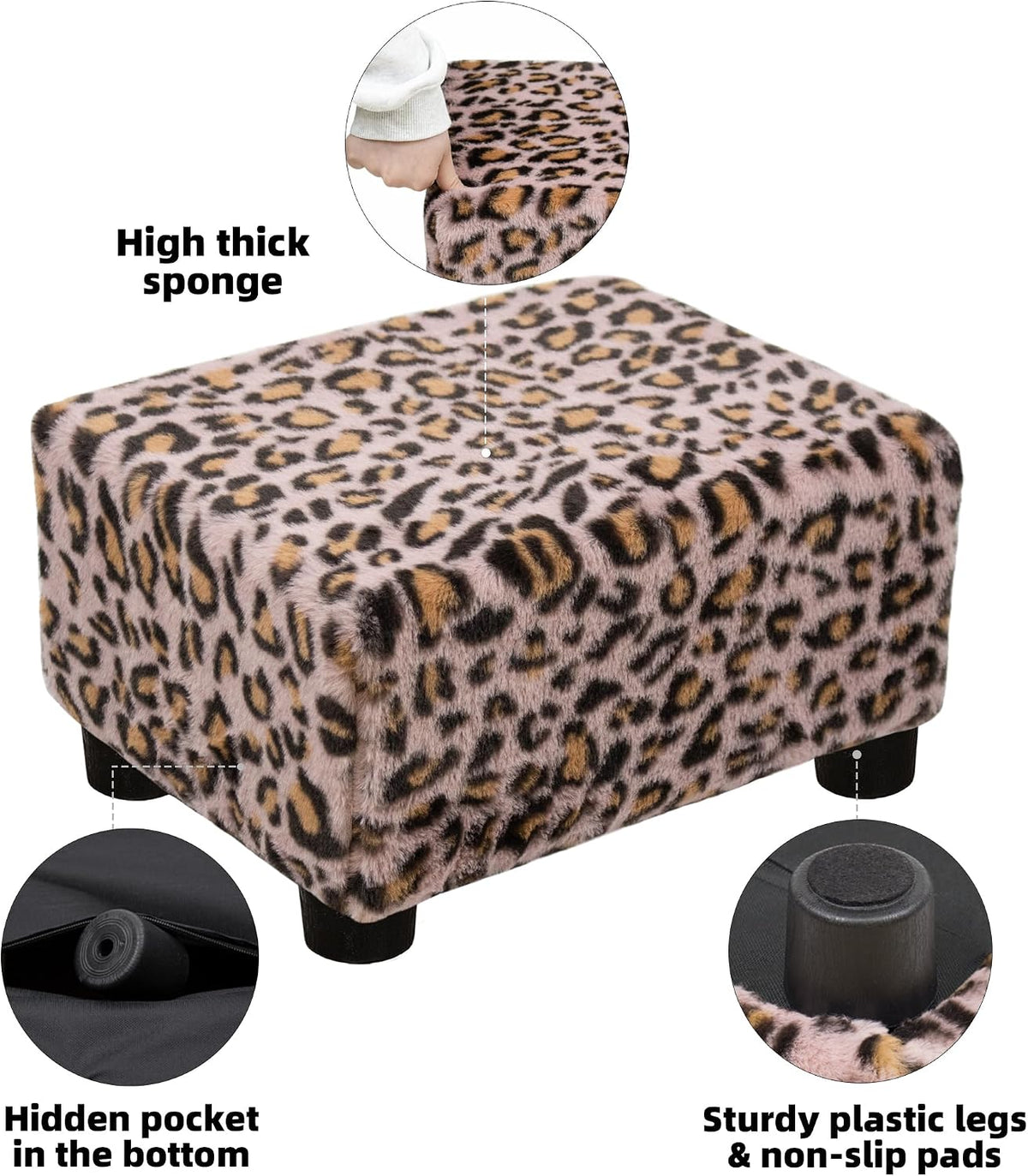 Small Foot Stool Ottoman Footstool with Legs Under Desk Footrest for Living Room Bedroom and Office, Soft Ivory White