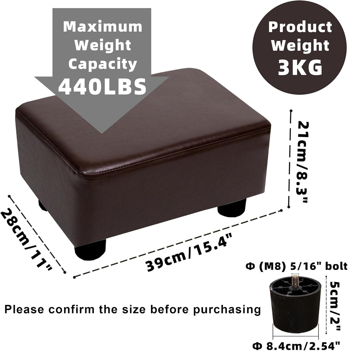 Small Foot Stool Ottoman Footstool with Legs Under Desk Footrest for Living Room Bedroom and Office, Soft Ivory White
