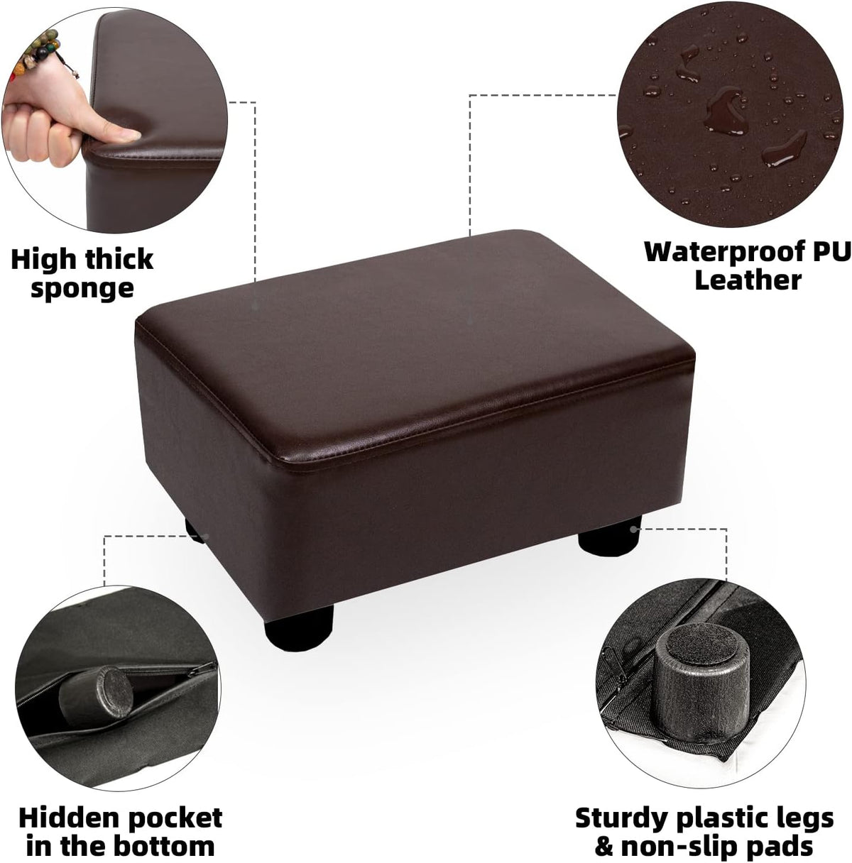 Small Foot Stool Ottoman Footstool with Legs Under Desk Footrest for Living Room Bedroom and Office, Soft Ivory White