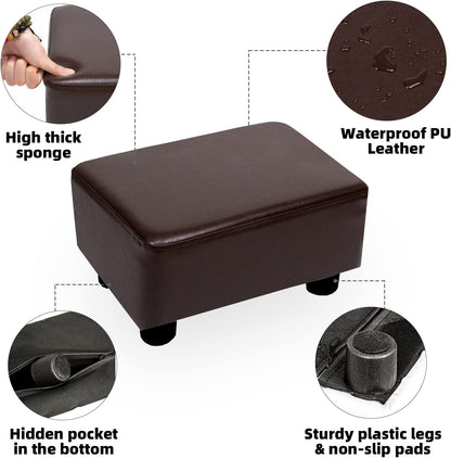 Small Foot Stool Ottoman Footstool with Legs Under Desk Footrest for Living Room Bedroom and Office, Soft Ivory White