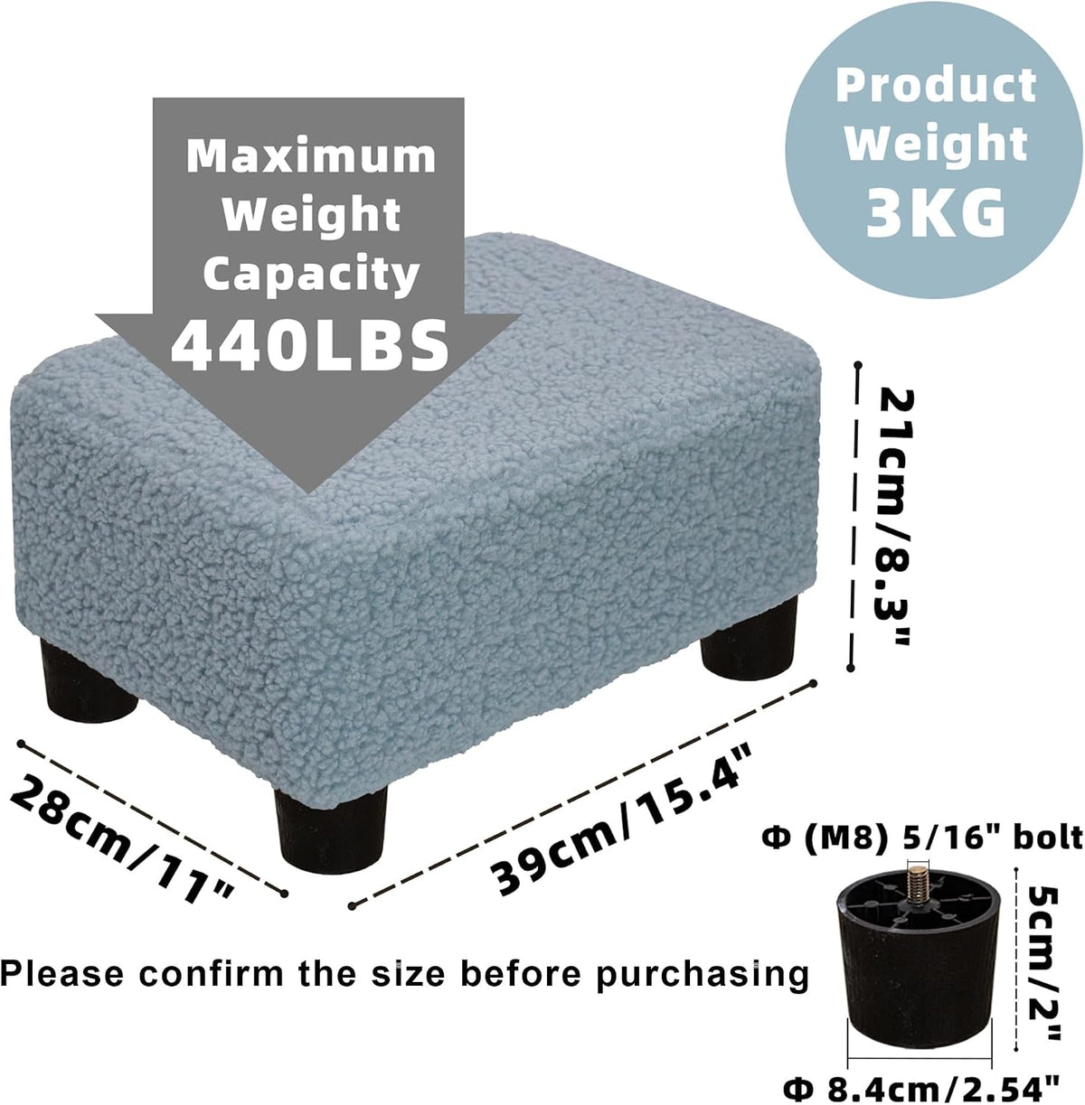 Small Foot Stool Ottoman Footstool with Legs Under Desk Footrest for Living Room Bedroom and Office, Soft Ivory White