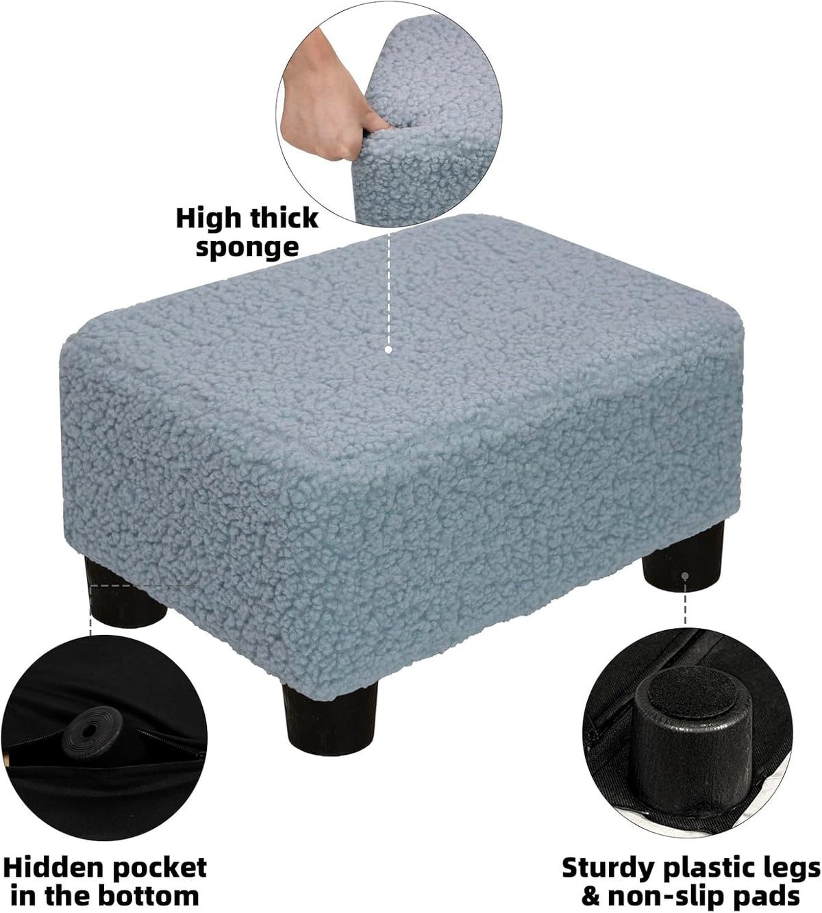 Small Foot Stool Ottoman Footstool with Legs Under Desk Footrest for Living Room Bedroom and Office, Soft Ivory White