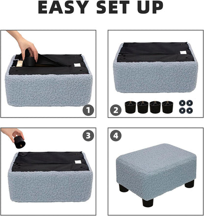 Small Foot Stool Ottoman Footstool with Legs Under Desk Footrest for Living Room Bedroom and Office, Soft Ivory White