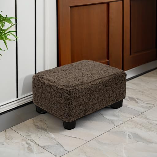 Small Foot Stool Ottoman Footstool with Legs Under Desk Footrest for Living Room Bedroom and Office, Soft Ivory White
