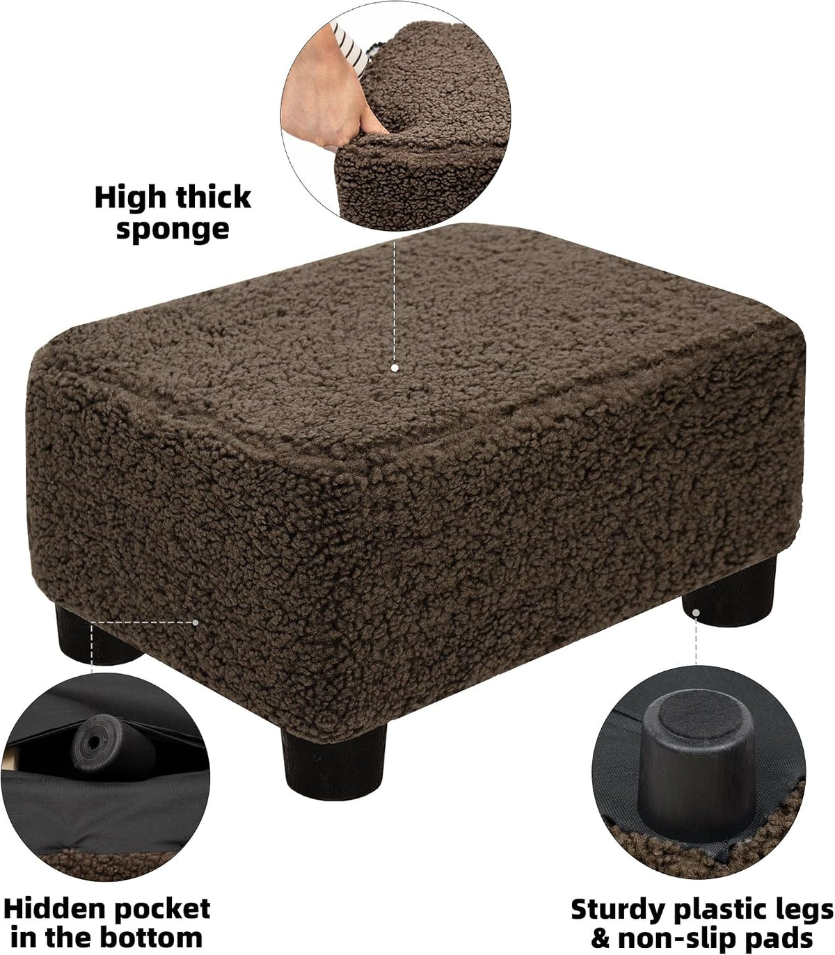 Small Foot Stool Ottoman Footstool with Legs Under Desk Footrest for Living Room Bedroom and Office, Soft Ivory White