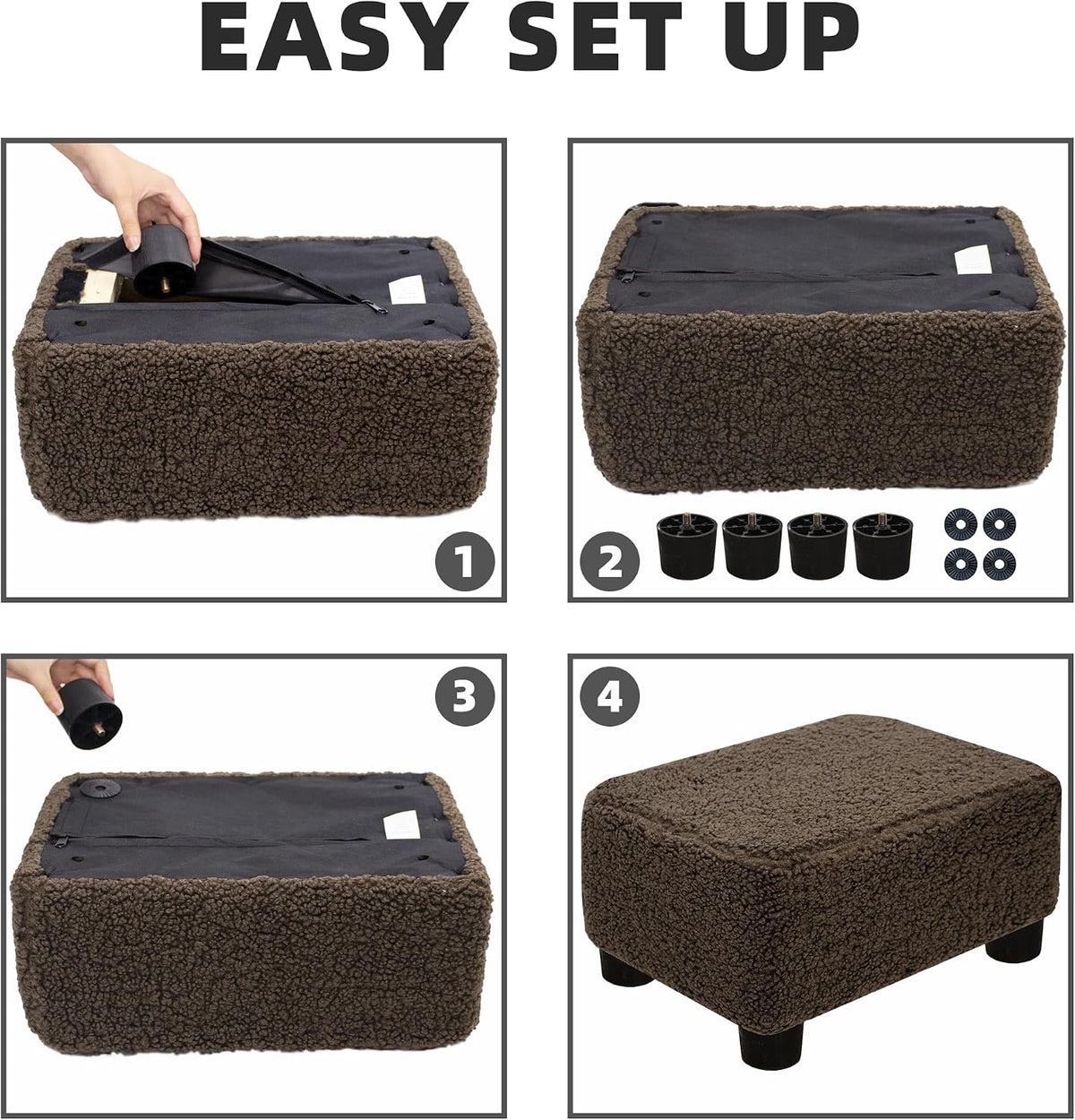 Small Foot Stool Ottoman Footstool with Legs Under Desk Footrest for Living Room Bedroom and Office, Soft Ivory White