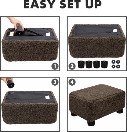Small Foot Stool Ottoman Footstool with Legs Under Desk Footrest for Living Room Bedroom and Office, Soft Ivory White