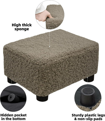Small Foot Stool Ottoman Footstool with Legs Under Desk Footrest for Living Room Bedroom and Office, Soft Ivory White