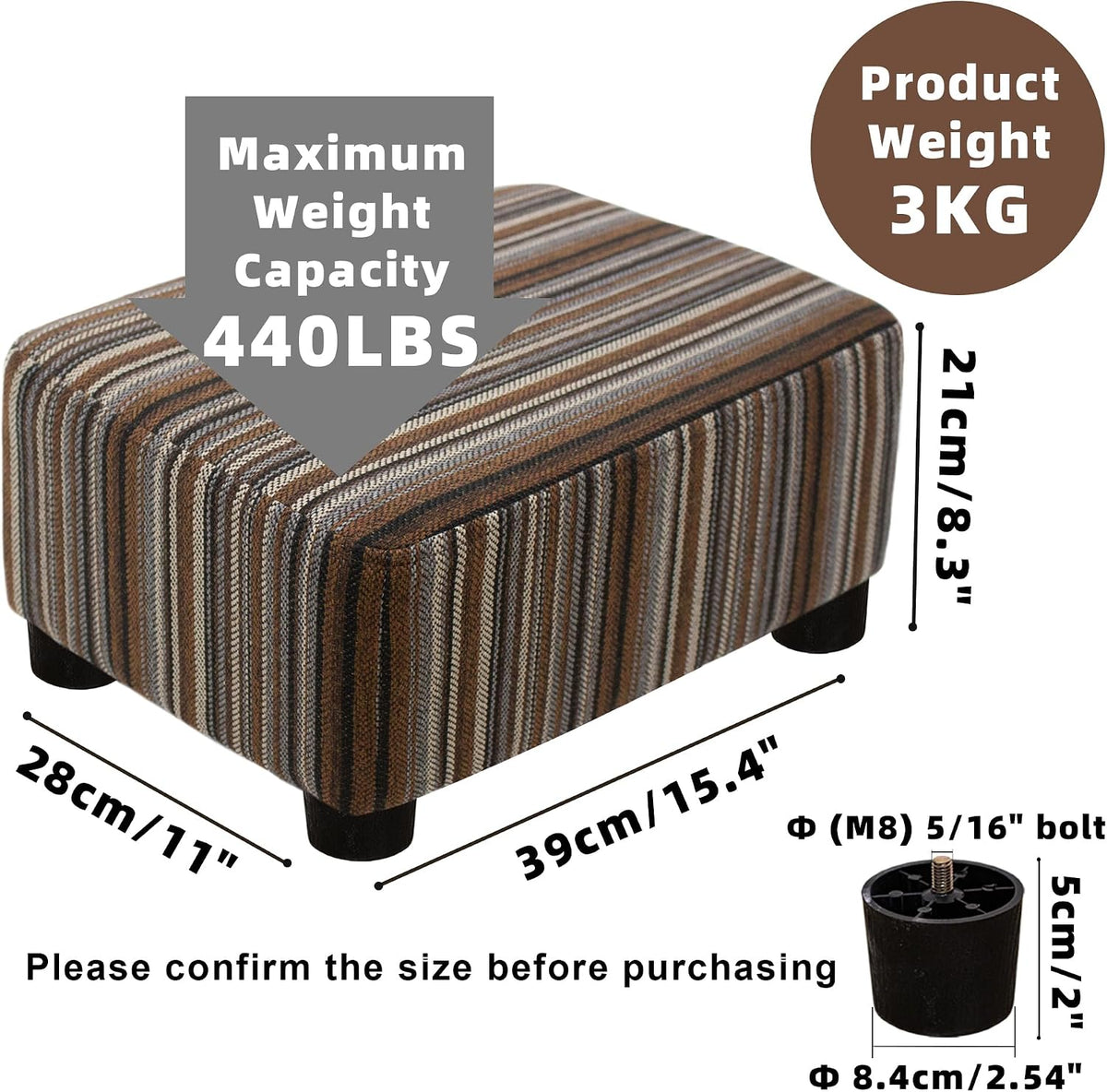 Small Foot Stool Ottoman Footstool with Legs Under Desk Footrest for Living Room Bedroom and Office, Soft Ivory White