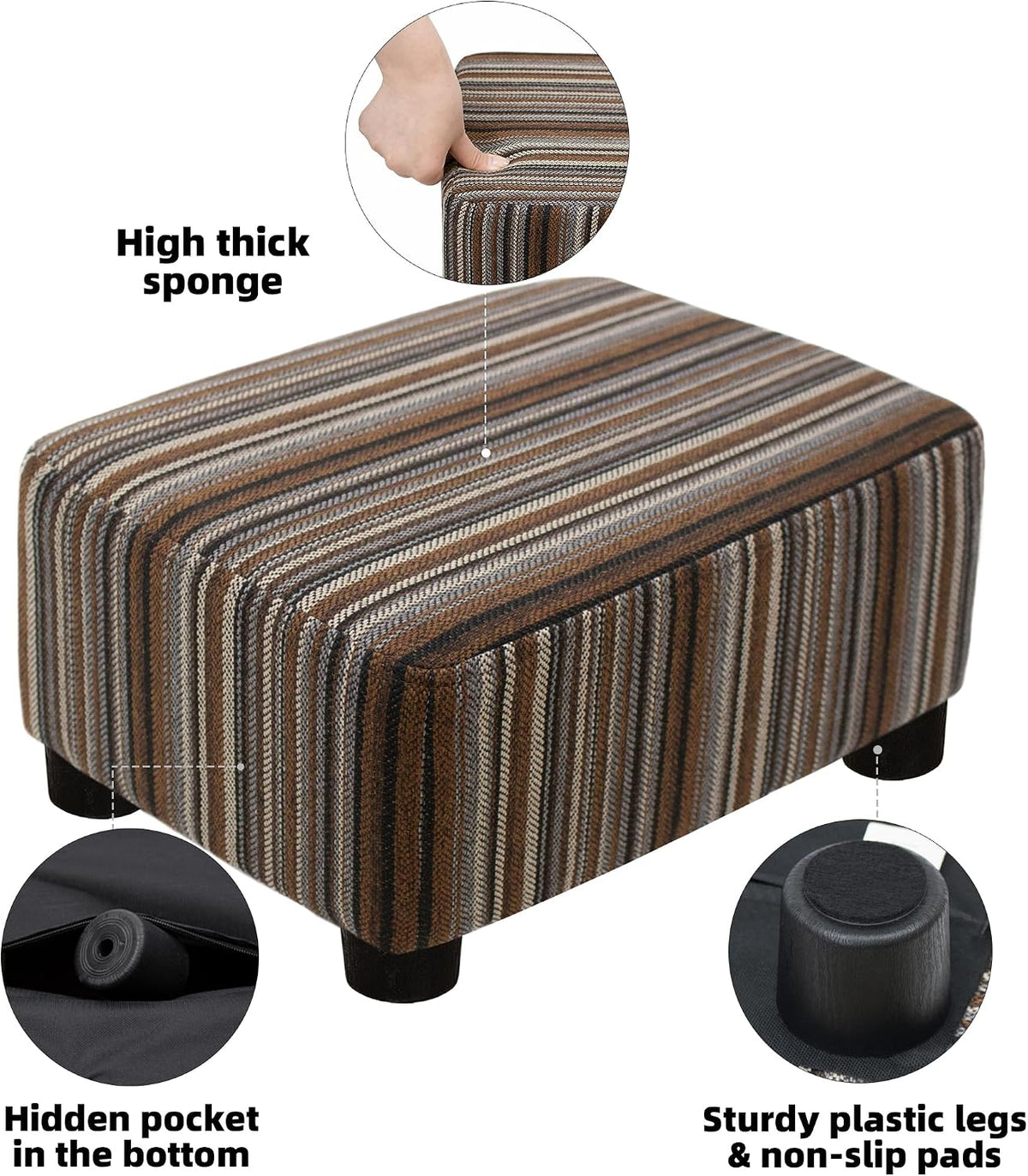 Small Foot Stool Ottoman Footstool with Legs Under Desk Footrest for Living Room Bedroom and Office, Soft Ivory White