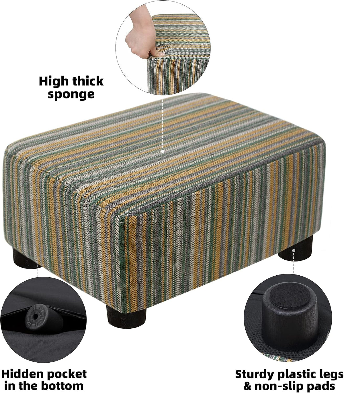 Small Foot Stool Ottoman Footstool with Legs Under Desk Footrest for Living Room Bedroom and Office, Soft Ivory White