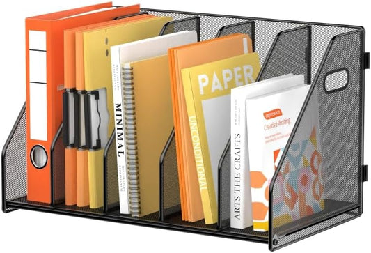 Binder Organizer, Magazine File Holder with 5 Vertical Rack, Black