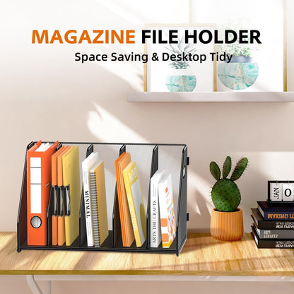 Binder Organizer, Magazine File Holder with 5 Vertical Rack, Black