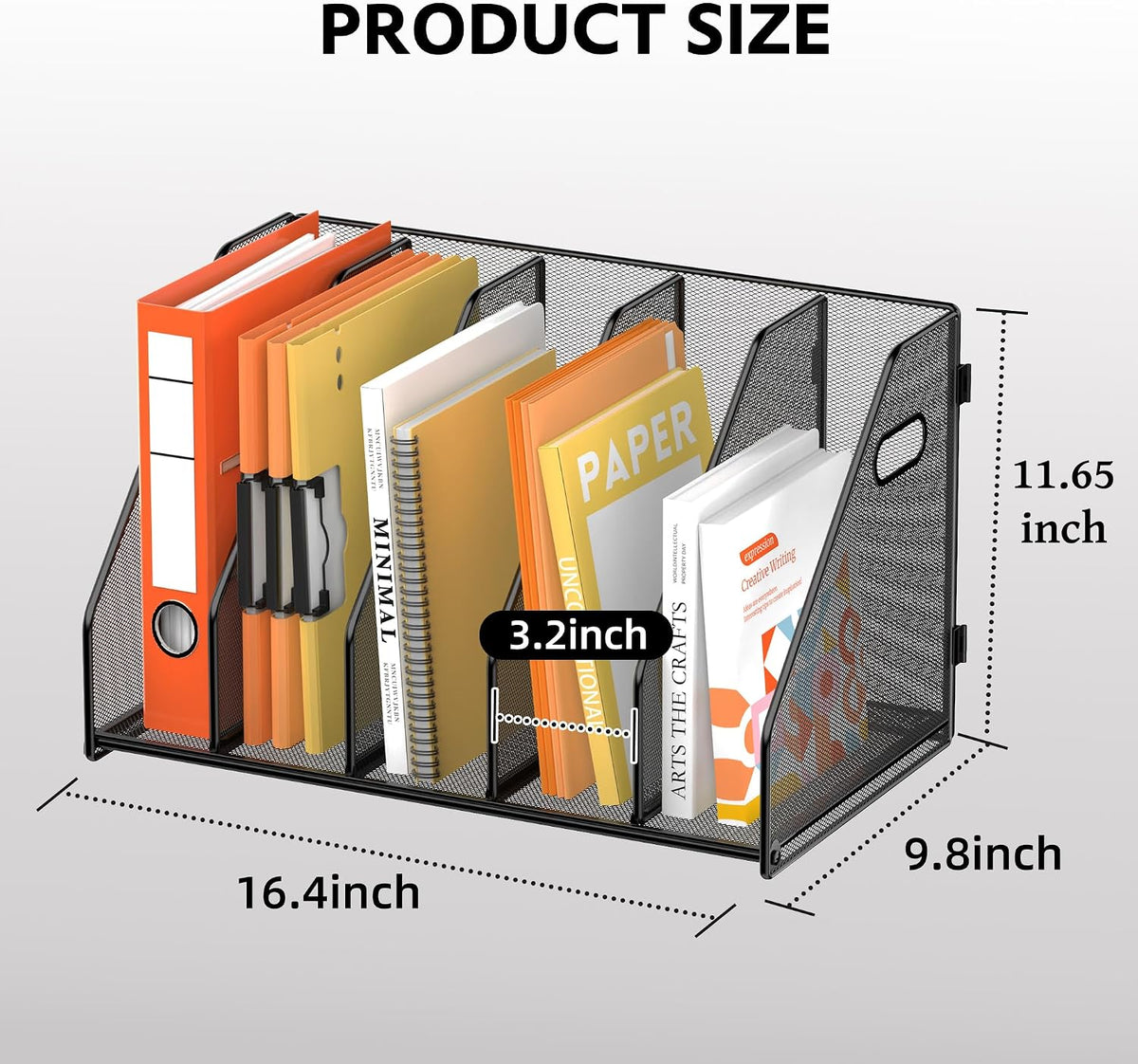 Binder Organizer, Magazine File Holder with 5 Vertical Rack, Black