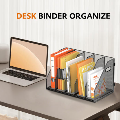 Binder Organizer, Magazine File Holder with 5 Vertical Rack, Black