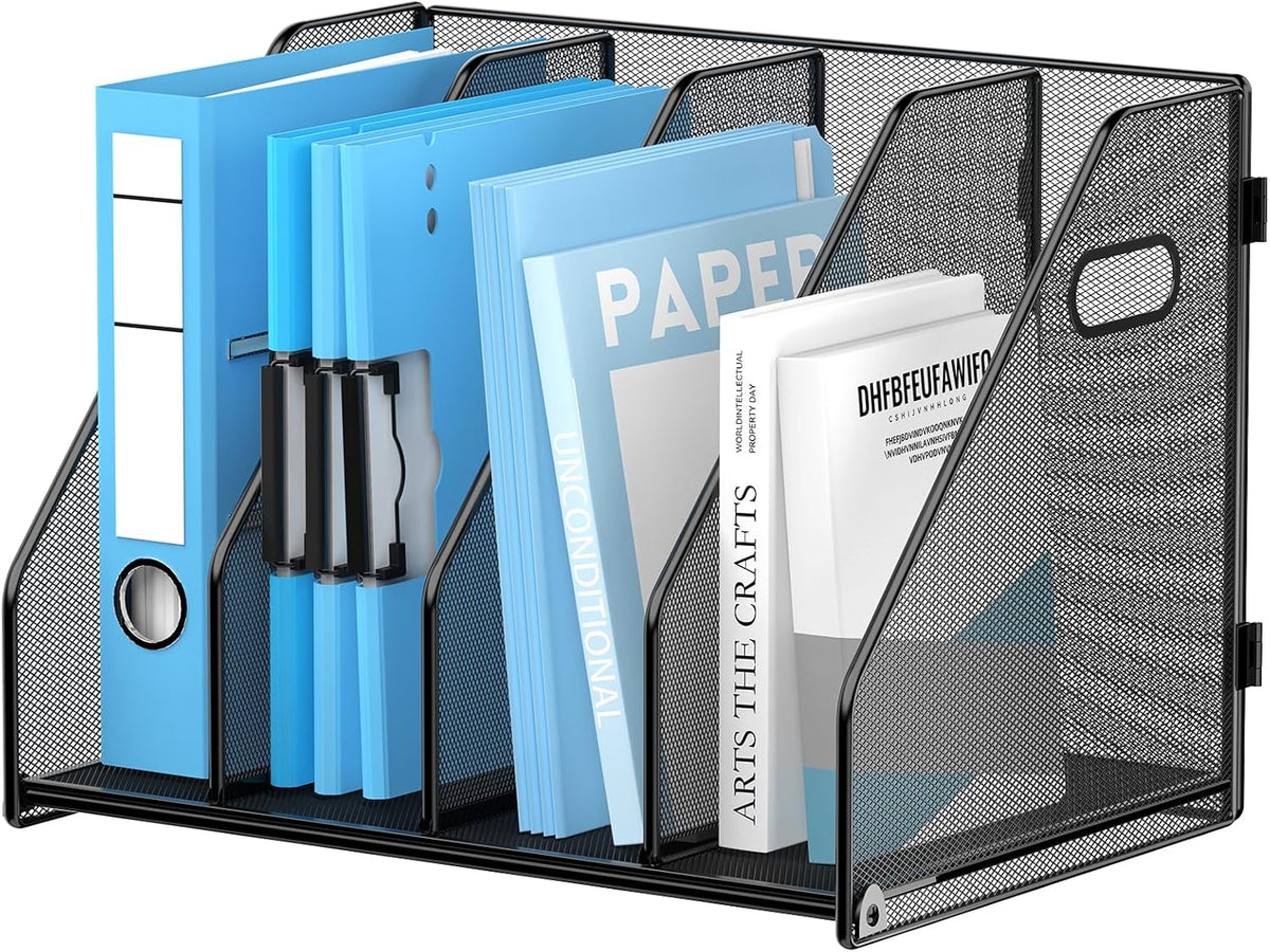 Binder Organizer, Magazine File Holder with 5 Vertical Rack, Black