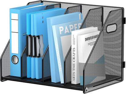 Binder Organizer, Magazine File Holder with 5 Vertical Rack, Black