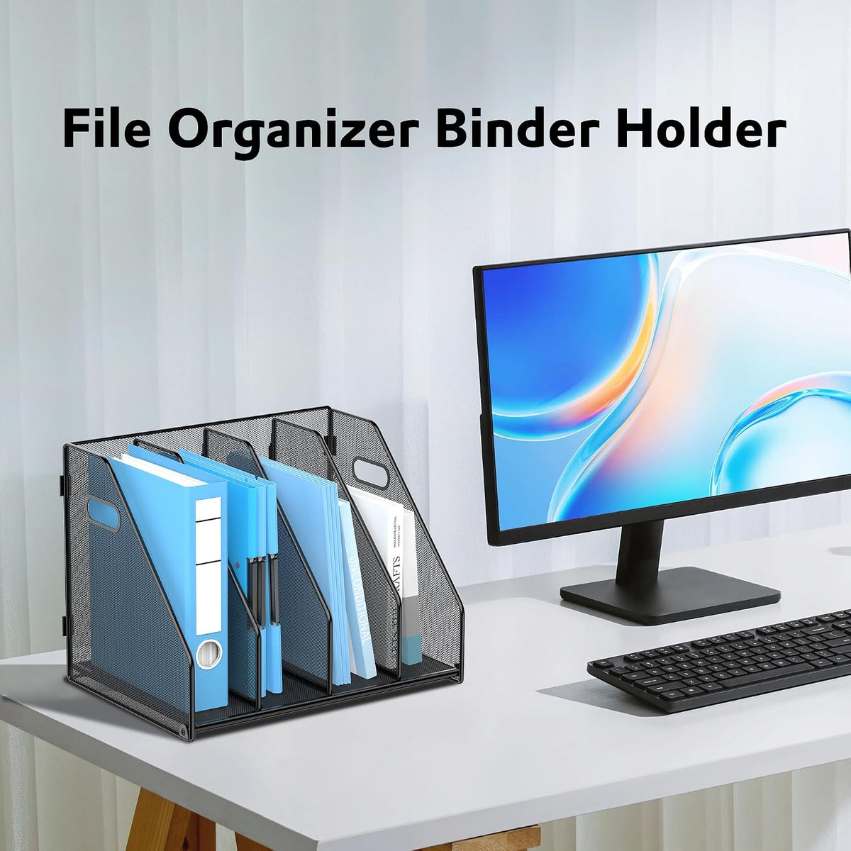 Binder Organizer, Magazine File Holder with 5 Vertical Rack, Black
