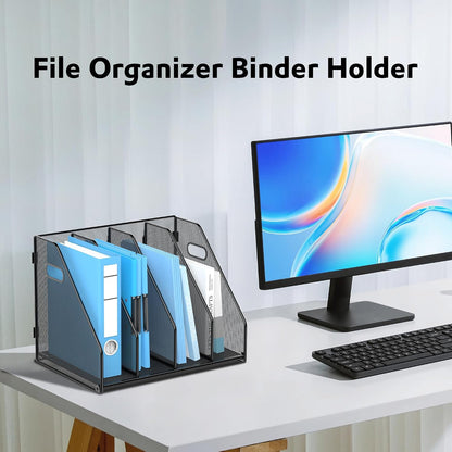 Binder Organizer, Magazine File Holder with 5 Vertical Rack, Black