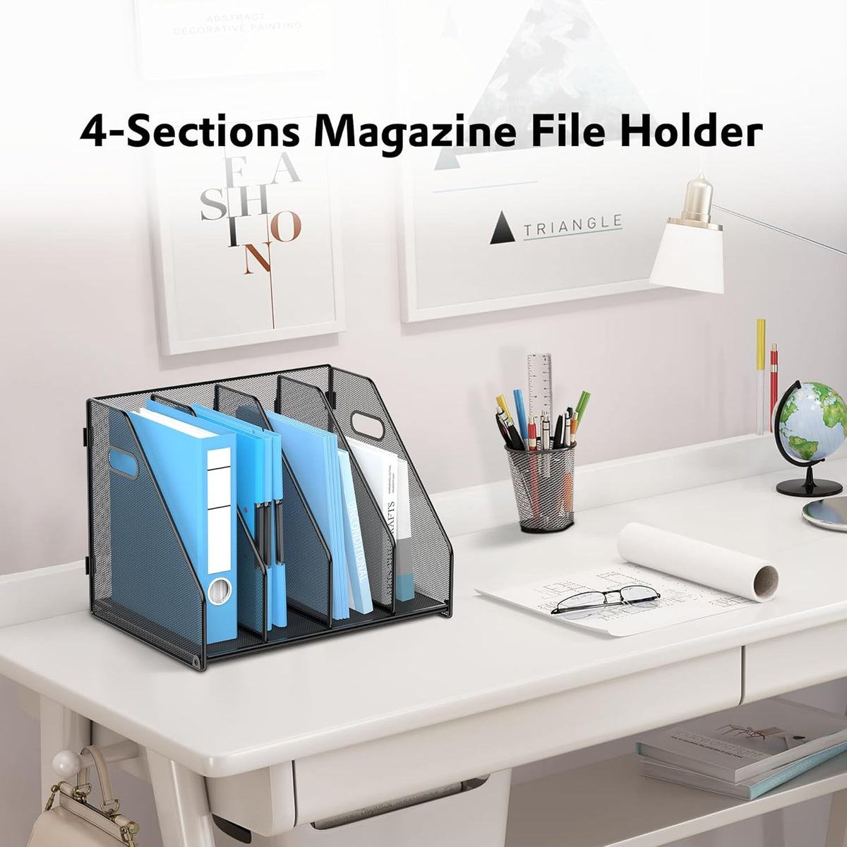 Binder Organizer, Magazine File Holder with 5 Vertical Rack, Black