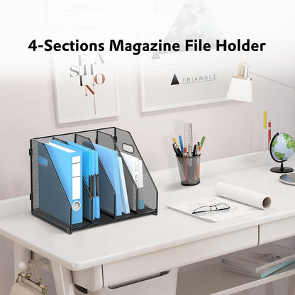 Binder Organizer, Magazine File Holder with 5 Vertical Rack, Black