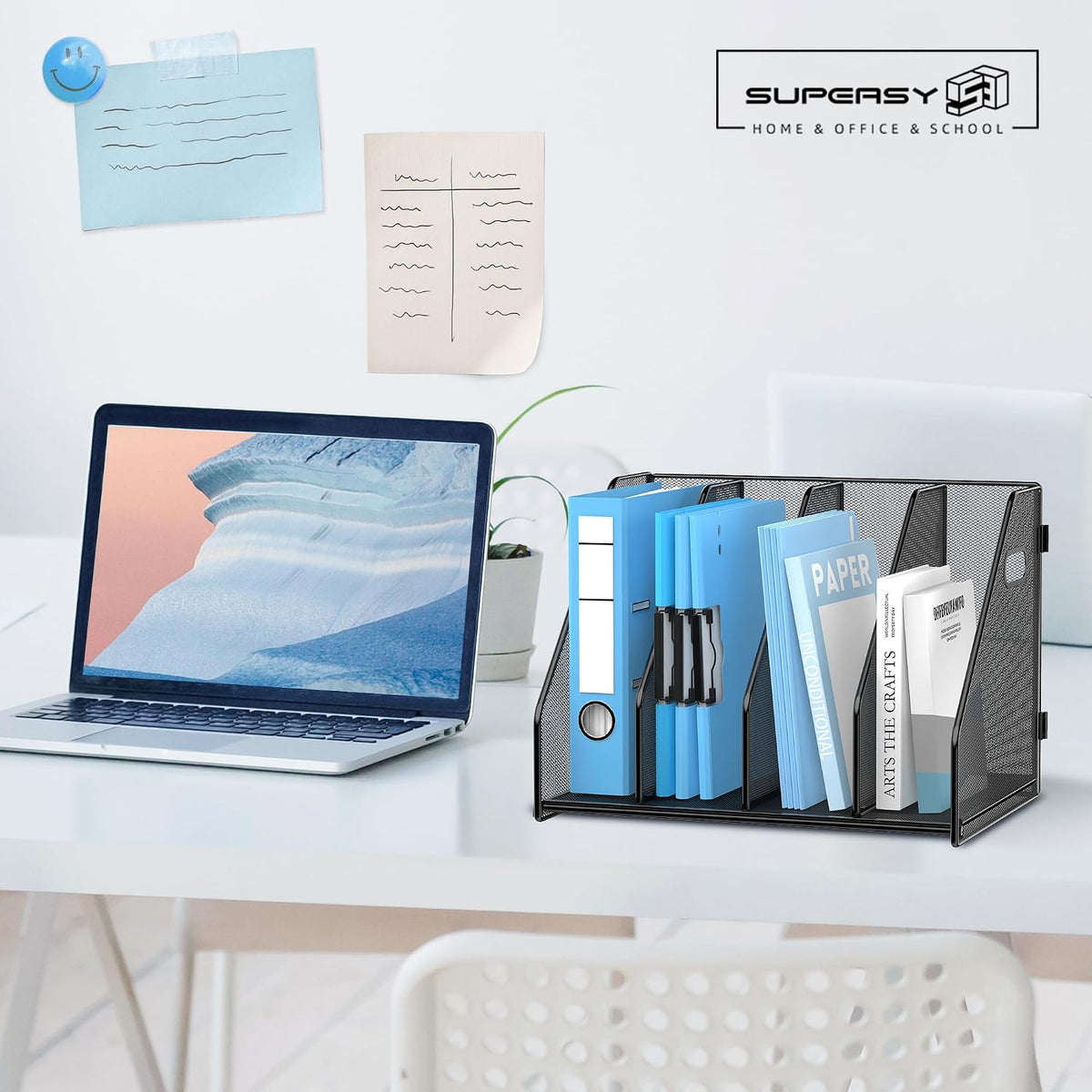 Binder Organizer, Magazine File Holder with 5 Vertical Rack, Black