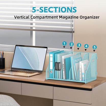 Binder Organizer, Magazine File Holder with 5 Vertical Rack, Black